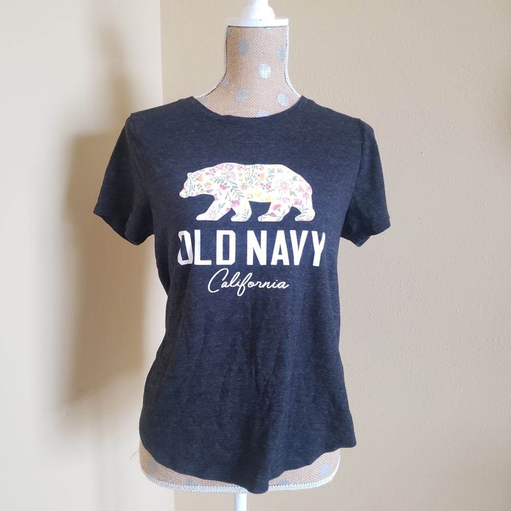Old Navy California floral bear tshirt medium dark gray heather